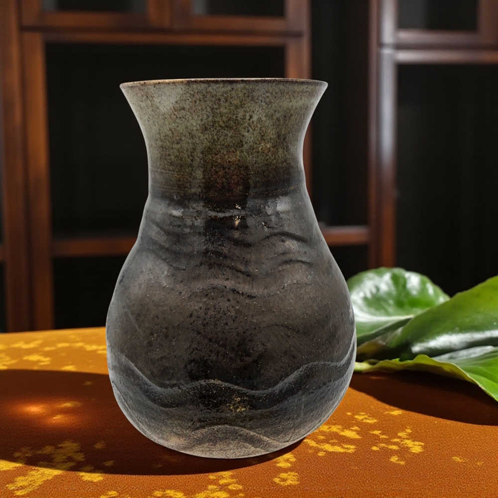 MCM Vintage Studio Art Pottery Vase Signed ZAR Hand Thrown Fluid Organic Wavy